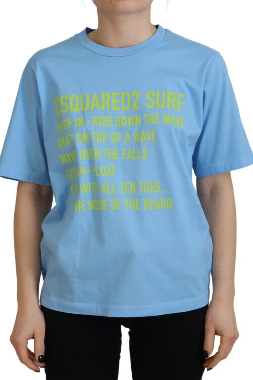 Dsquared² Blue Logo Print Cotton Crewneck Short Sleeve T-shirt