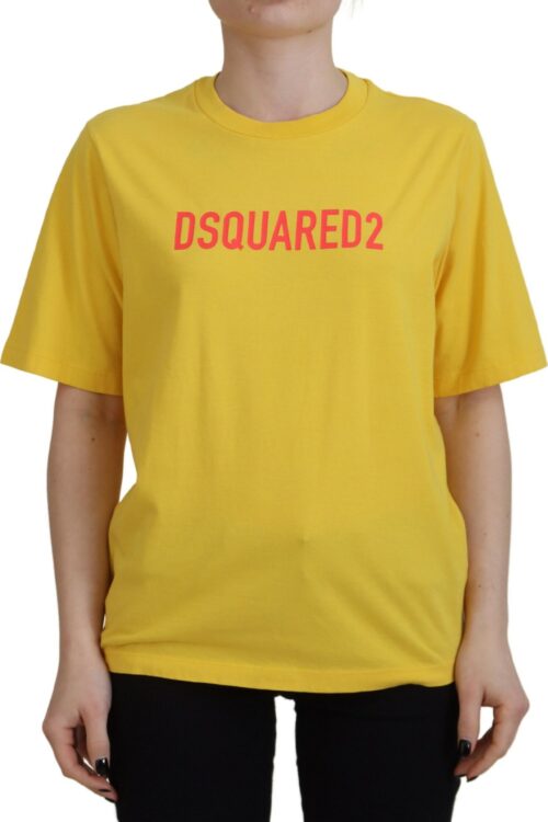 Dsquared² Yellow Logo Print Cotton Crewneck Easy Tee T-shirt