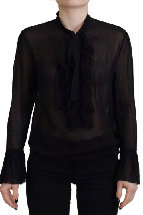 Dsquared² Black Viscose Long Sleeves See Through Blouse Top