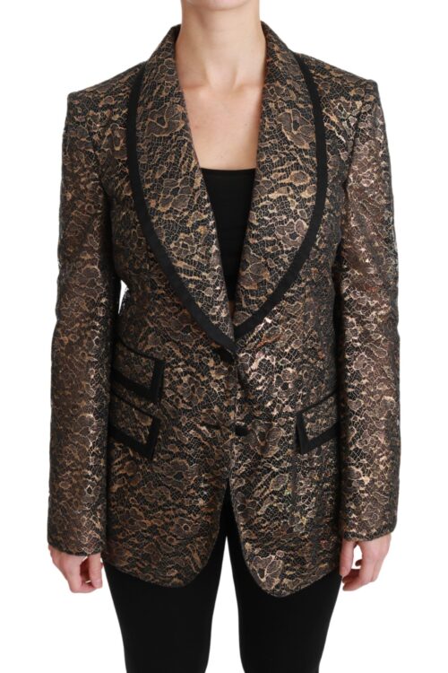 Dolce & Gabbana Elegant Gold Floral Lace Blazer Jacket