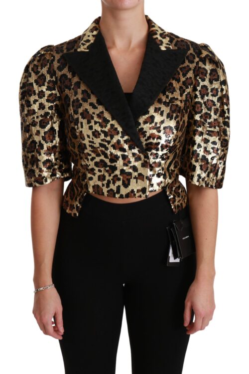 Dolce & Gabbana Gold Leopard Print Short Sleeve Blazer