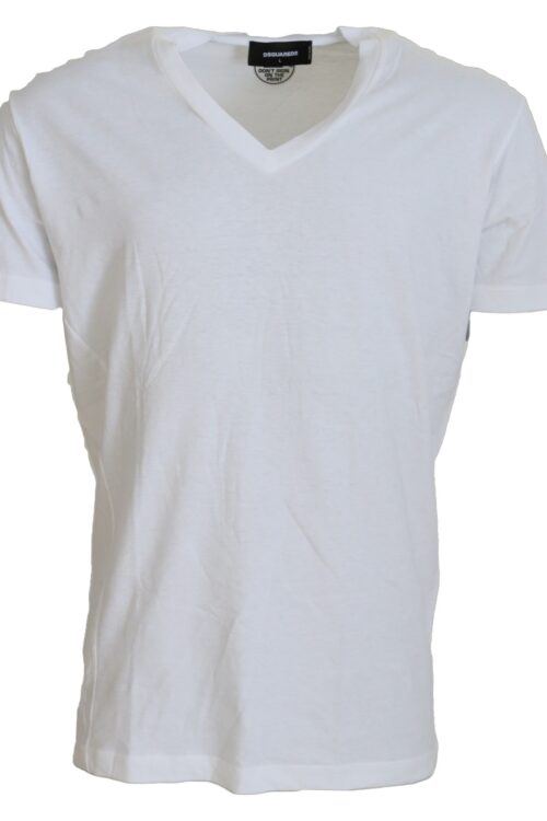 Dsquared² White Cotton Linen Short Sleeves V-neck T-shirt