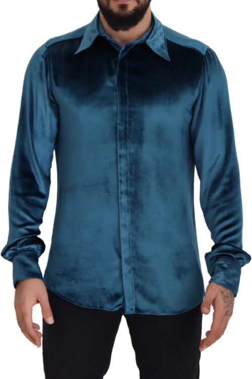 Dolce & Gabbana Elegant Blue Martini Slim Fit Casual Shirt