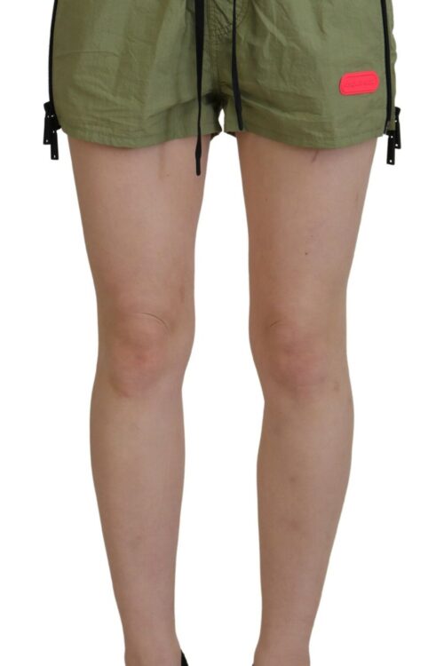 Dsquared² Green Cotton Mid Waist Drawstring Tapered Shorts