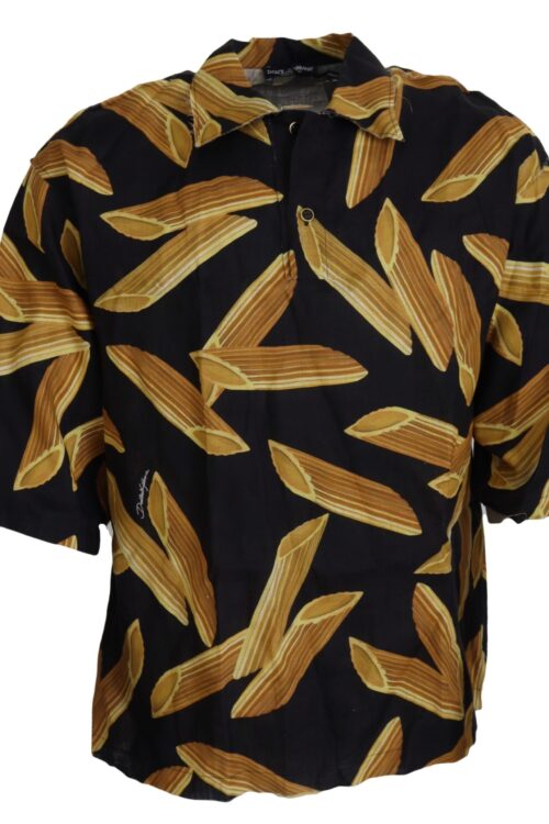 Dolce & Gabbana Black Linen Shirt with Penne Rigate Print