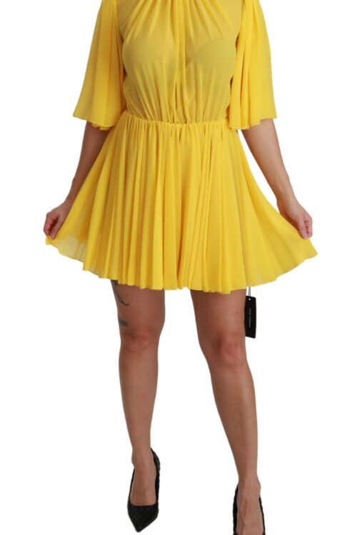 Dolce & Gabbana Silk Pleated A-line Mini Dress in Sunshine Yellow