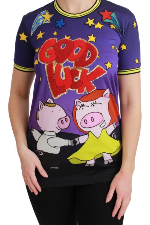 Dolce & Gabbana Elegant Crewneck Motive Tee in Purple