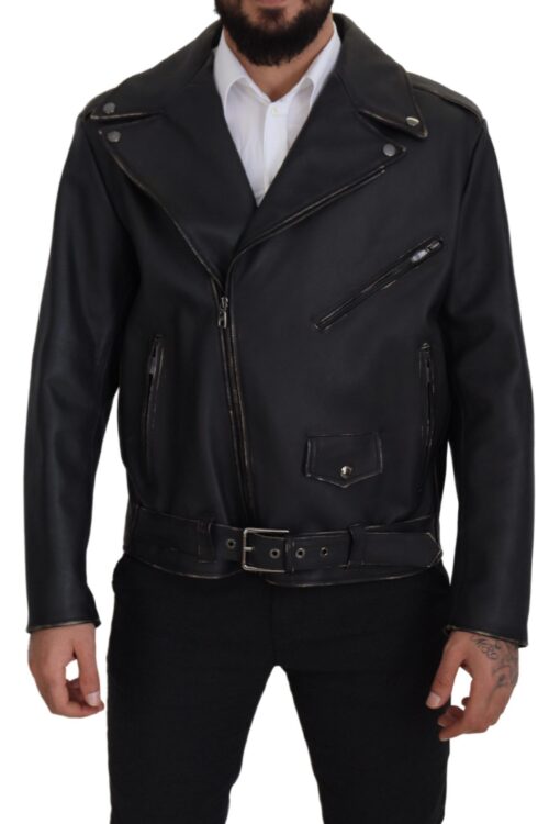Dolce & Gabbana Elegant Black Leather Biker Jacket