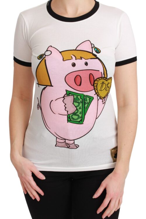 Dolce & Gabbana Elegant White Cotton Crewneck Tee with Motive