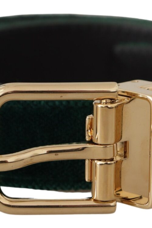Dolce & Gabbana Emerald Velvet Designer Belt with Golden Buckle