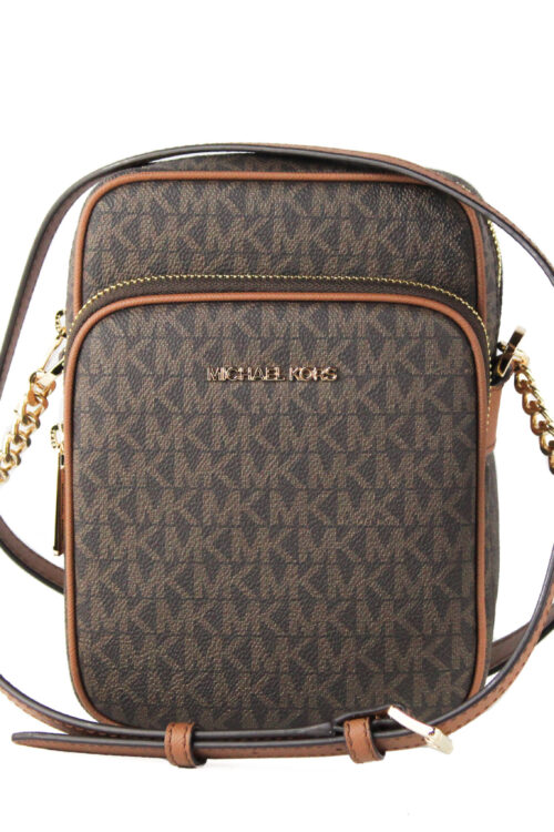 Michael Kors Jet Set Travel Medium Signature North South Chain Crossbody Handbag Brown