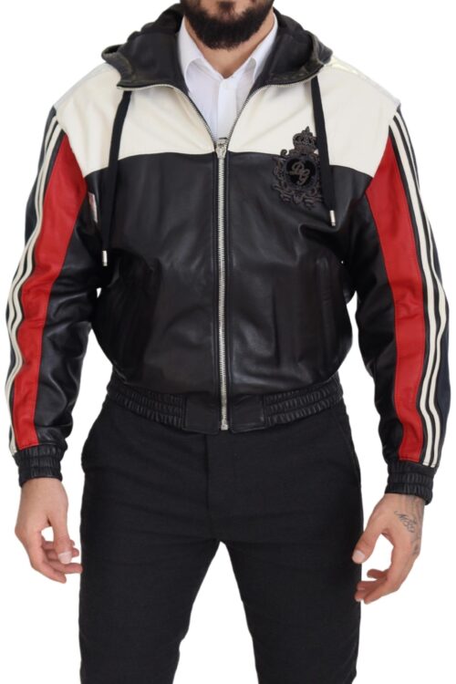 Dolce & Gabbana Elite Black Leather Hooded Bomber Jacket