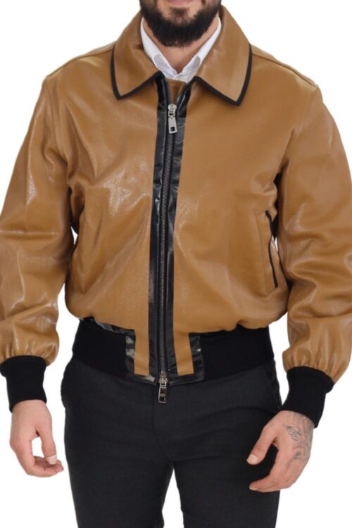 Dolce & Gabbana Elegant Dark Camel Zip Blouson Jacket