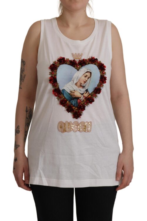 Dolce & Gabbana Elegant White Embellished Sleeveless Tee