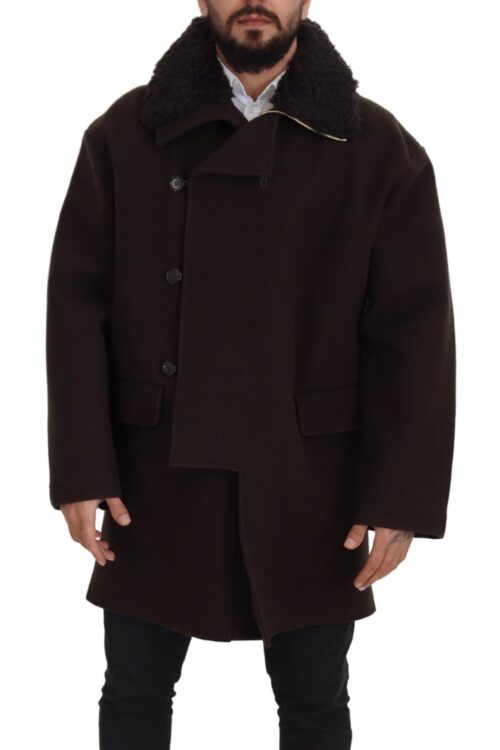 Dolce & Gabbana Elegant Dark Brown Shearling Coat Jacket