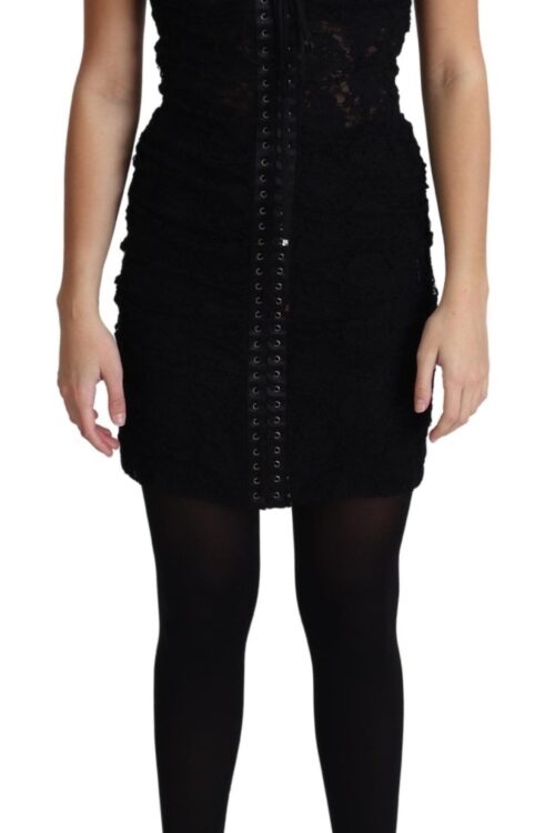 Dolce & Gabbana Elegant Black Lace Bustier Mini Dress