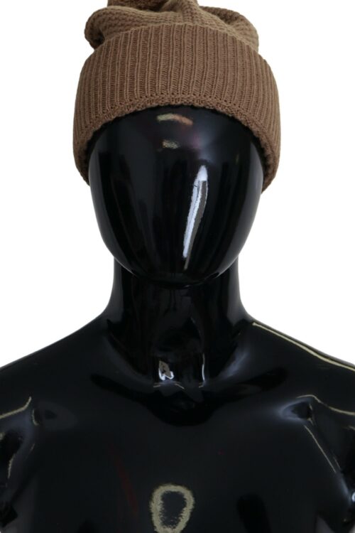 Dolce & Gabbana Elegant Camel Knit Beanie with Fur Accent