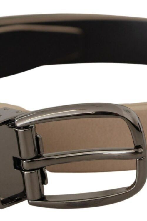 Dolce & Gabbana Elegant Beige Leather Belt with Silver Tone Buckle