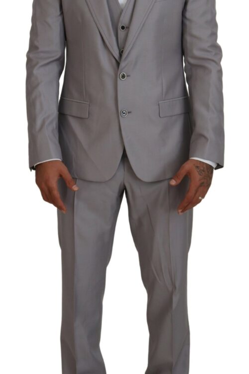 Dolce & Gabbana Elegant Silver Slim Fit Three-Piece Suit