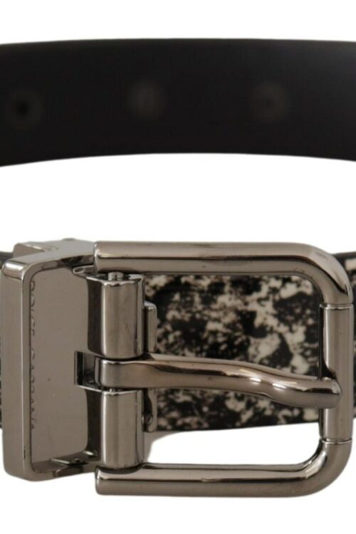 Dolce & Gabbana Elegant Black Marble Print Leather Belt