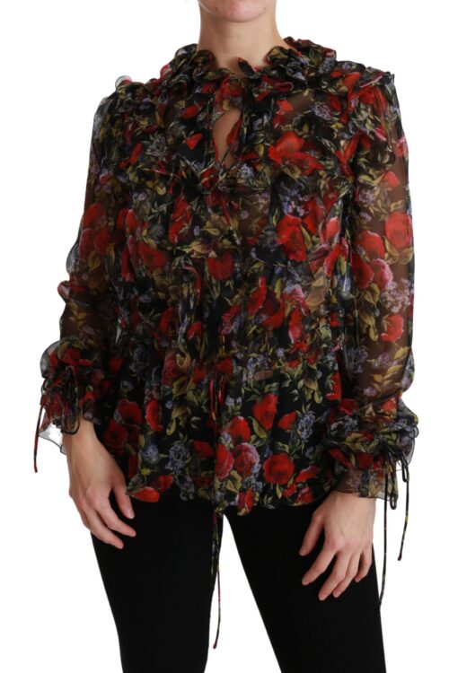 Dolce & Gabbana Elegant Floral Silk Long Sleeve Blouse