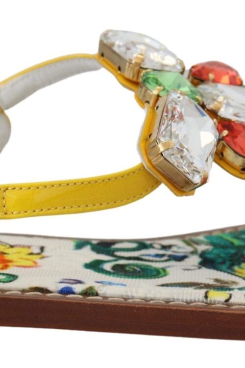 Dolce & Gabbana Majolica Crystal Embellished Leather Sandals