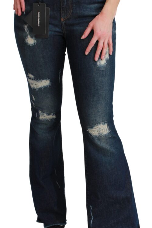Dolce & Gabbana Chic High Waist Flare Denim Queen Embroidery