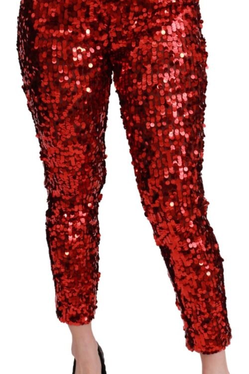 Dolce & Gabbana Elegant High-Waist Cropped Red Trousers