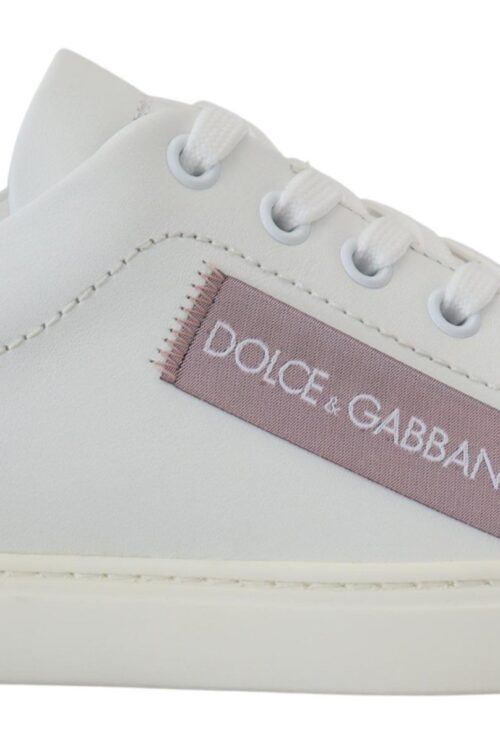 Dolce & Gabbana Chic White Pink Leather Low-Top Sneakers
