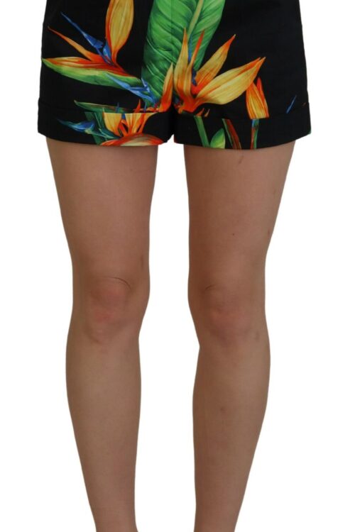 Dolce & Gabbana High Waist Hot Pants Shorts in Black Leaves Print