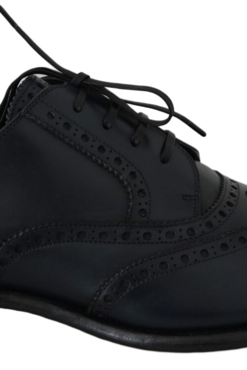 Dolce & Gabbana Elegant Blue Leather Wingtip Derby Shoes