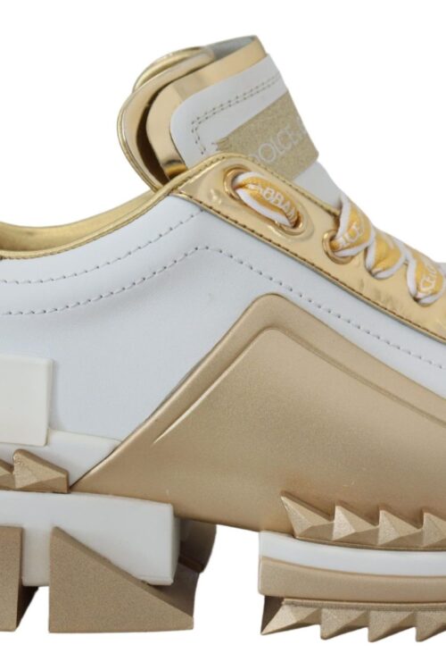 Dolce & Gabbana Elegant White and Gold Leather Sneakers