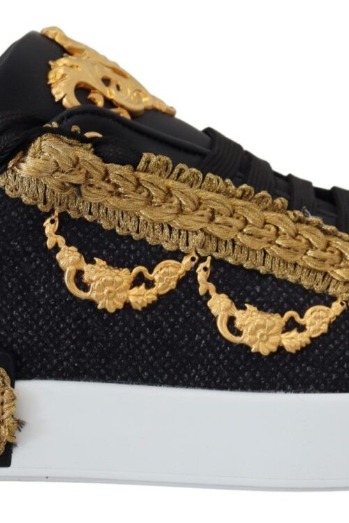 Dolce & Gabbana Elegant Portofino Leather Sneakers in Black