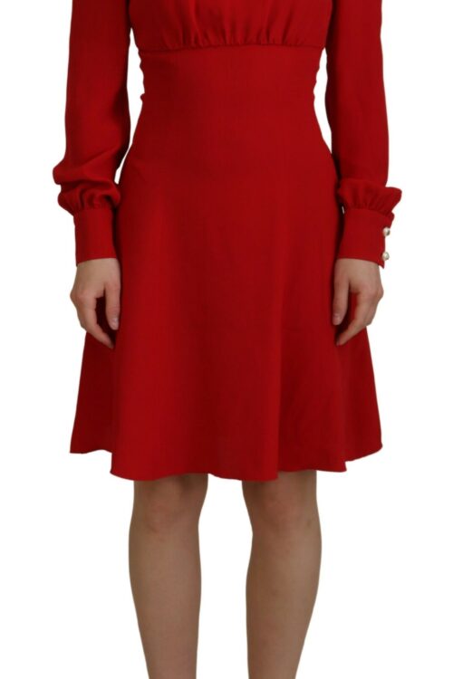 Dolce & Gabbana Elegant Red Silk A-Line Knee Length Dress