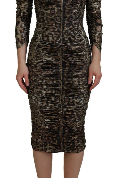 Dolce & Gabbana Elegant Leopard Print Midi Bodycon Dress