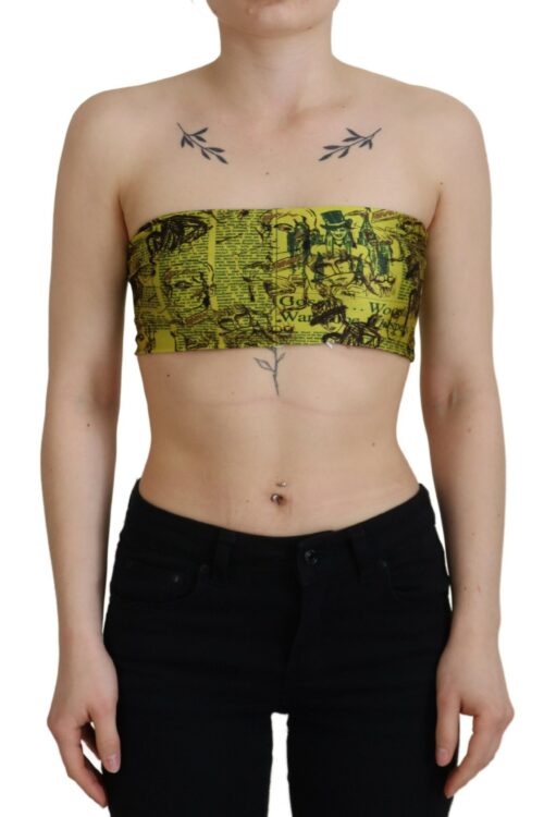 John Galliano Chic Yellow Graphic Cropped Top