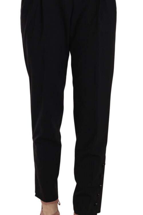 Dolce & Gabbana Elegant Pleated Tapered Black Trousers