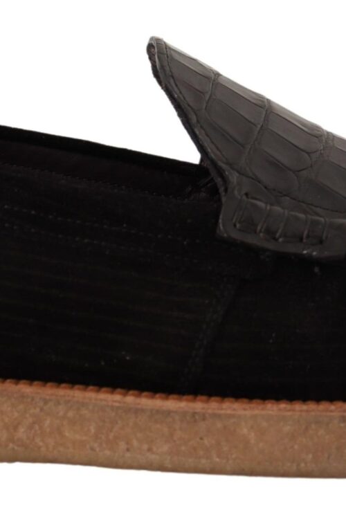 Dolce & Gabbana Elegant Black Alligator Leather Loafers