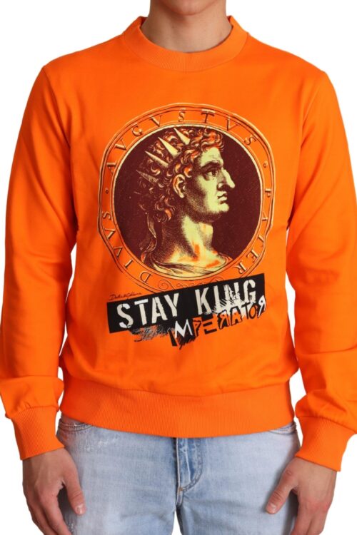 Dolce & Gabbana Regal Crewneck Cotton Sweater in Orange