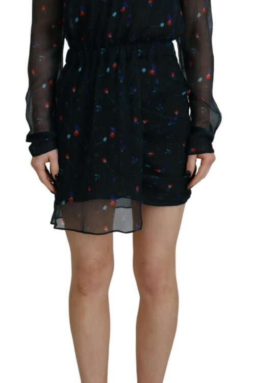 Dsquared² Black Floral Silk Long Sleeves Sheath Mini Dress