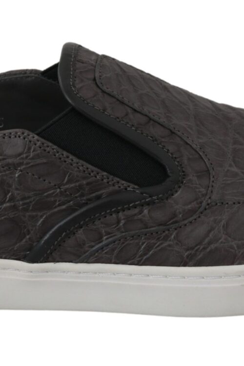 Dolce & Gabbana Elegant Gray Caiman Leather Loafers