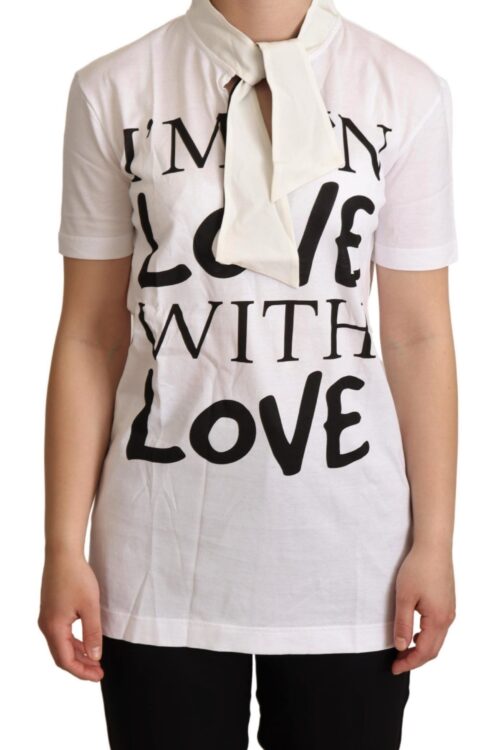 Dolce & Gabbana Chic White Love Motif Silk-Blend Tee