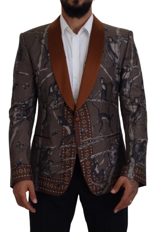 Dolce & Gabbana Elegant Bronze Brown Monkey Print Silk Blazer