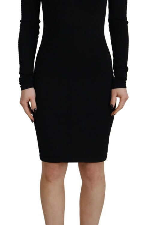 Dsquared² Black Viscose Long Sleeves Bodycon Sheath Dress