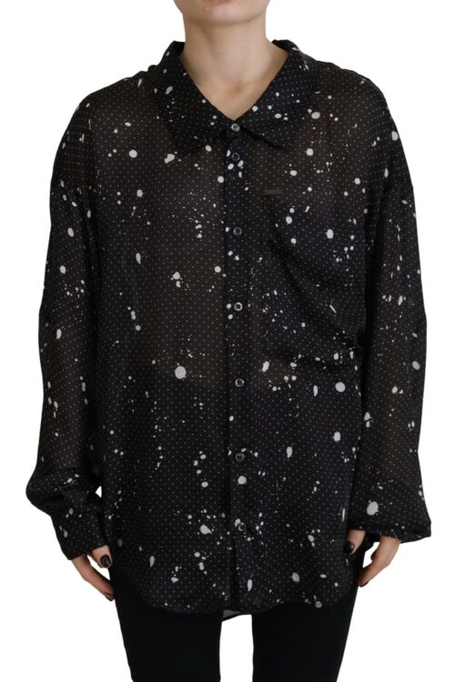 Dsquared² Black Polka Dots Collared Button Down Blouse Top