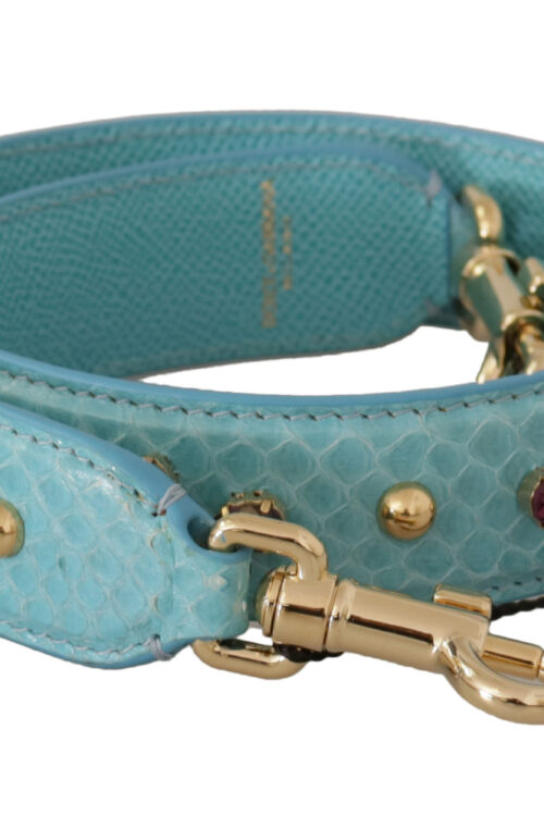 Dolce & Gabbana Elegant Blue Leather Bag Strap with Gold Accents