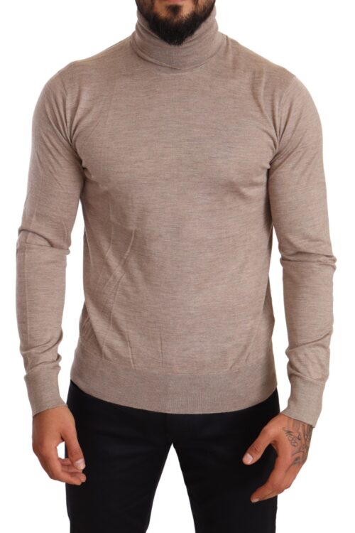 Dolce & Gabbana Beige Turtleneck Cashmere-Silk Blend Sweater