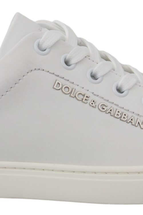 Dolce & Gabbana Chic White Leather Sneakers with Purple Accents