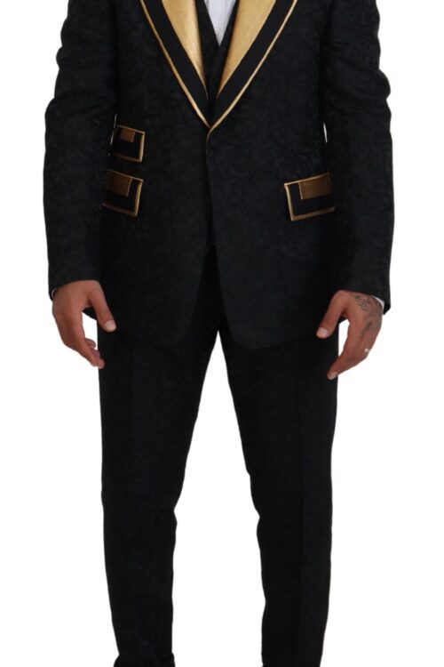Dolce & Gabbana Elegant Black & Gold Slim Fit 3 Piece Suit