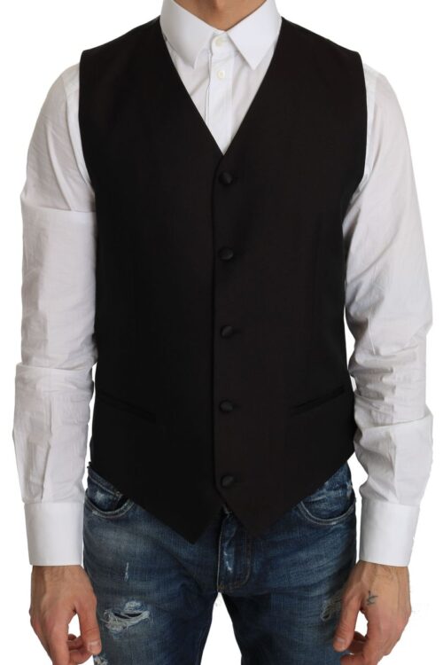 Dolce & Gabbana Elegant Black Silk Blend Formal Vest